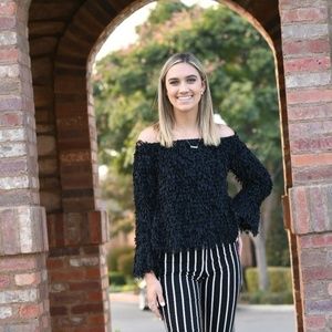 🤩SALE Fuzzy Fringe Shirt Off the Shoulder Top